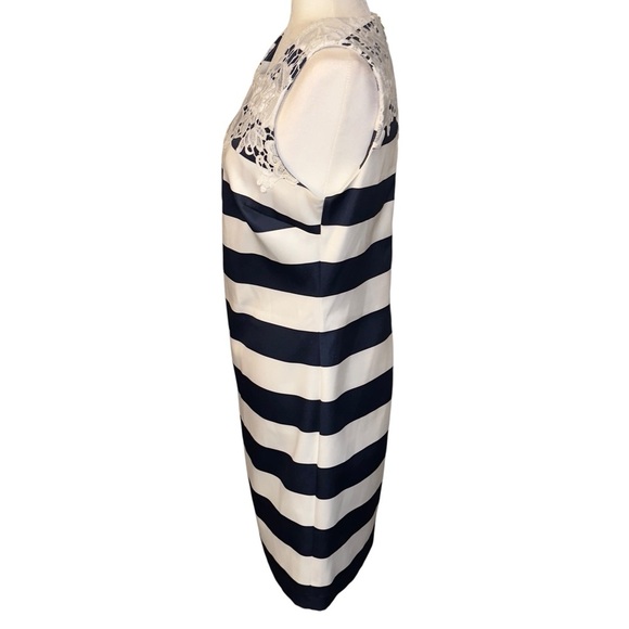 Madison Leigh Navy Blue Striped Preppy Nautical Yacht Lace Shift Dress - Picture 7 of 10